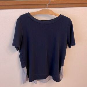 Gibson blouse navy striped panel Small